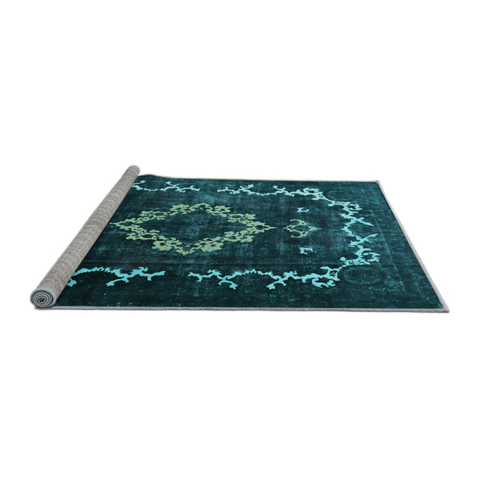Sideview of Machine Washable Persian Light Blue Bohemian Rug, wshtr3151lblu