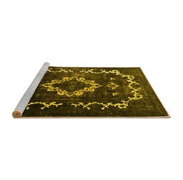 Sideview of Machine Washable Persian Yellow Bohemian Rug, wshtr3151yw
