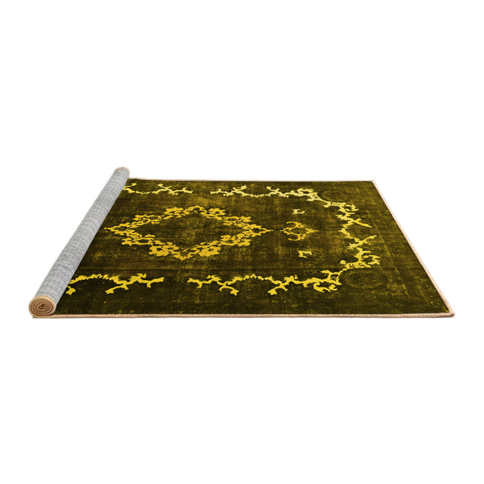 Sideview of Machine Washable Persian Yellow Bohemian Rug, wshtr3151yw