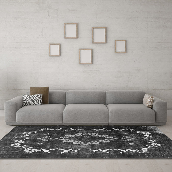Machine Washable Persian Gray Bohemian Rug in a Living Room,, wshtr3151gry