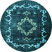 Round Machine Washable Persian Light Blue Bohemian Rug, wshtr3151lblu