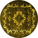 Round Machine Washable Persian Yellow Bohemian Rug, wshtr3151yw