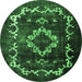 Round Machine Washable Persian Emerald Green Bohemian Area Rugs, wshtr3151emgrn