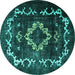 Round Machine Washable Persian Turquoise Bohemian Area Rugs, wshtr3151turq