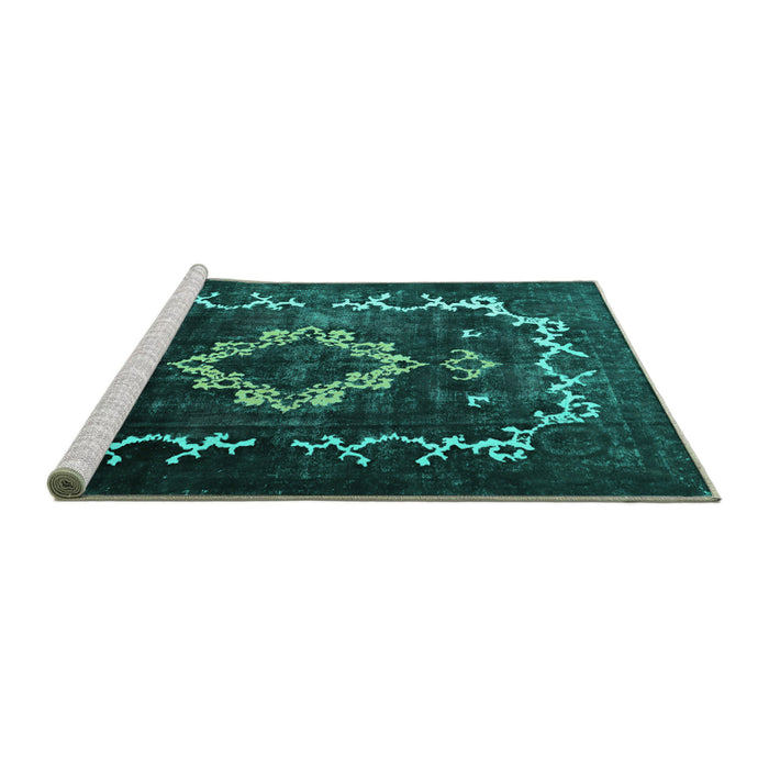 Sideview of Machine Washable Persian Turquoise Bohemian Area Rugs, wshtr3151turq