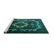 Sideview of Machine Washable Persian Turquoise Bohemian Area Rugs, wshtr3151turq