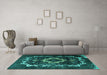 Machine Washable Persian Turquoise Bohemian Area Rugs in a Living Room,, wshtr3151turq