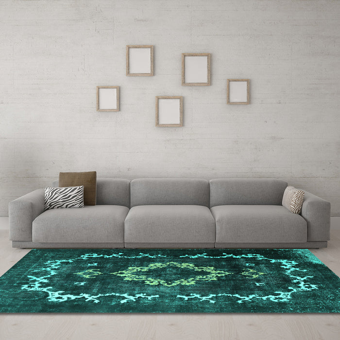 Machine Washable Persian Turquoise Bohemian Area Rugs in a Living Room,, wshtr3151turq