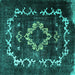 Square Machine Washable Persian Turquoise Bohemian Area Rugs, wshtr3151turq