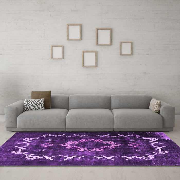 Machine Washable Persian Purple Bohemian Area Rugs in a Living Room, wshtr3151pur