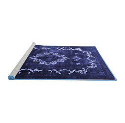Sideview of Machine Washable Persian Blue Bohemian Rug, wshtr3151blu