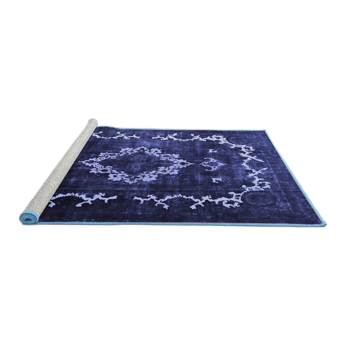 Sideview of Machine Washable Persian Blue Bohemian Rug, wshtr3151blu