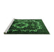 Sideview of Machine Washable Persian Emerald Green Bohemian Area Rugs, wshtr3151emgrn