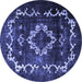 Round Machine Washable Persian Blue Bohemian Rug, wshtr3151blu