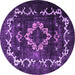 Round Machine Washable Persian Purple Bohemian Area Rugs, wshtr3151pur