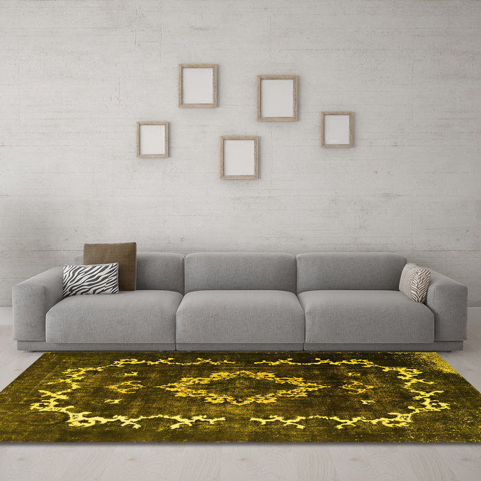 Machine Washable Persian Yellow Bohemian Rug in a Living Room, wshtr3151yw