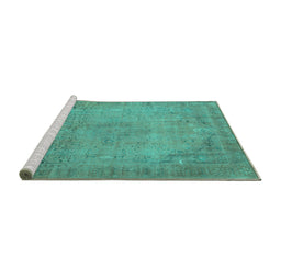Sideview of Machine Washable Persian Turquoise Traditional Area Rugs, wshtr3152turq