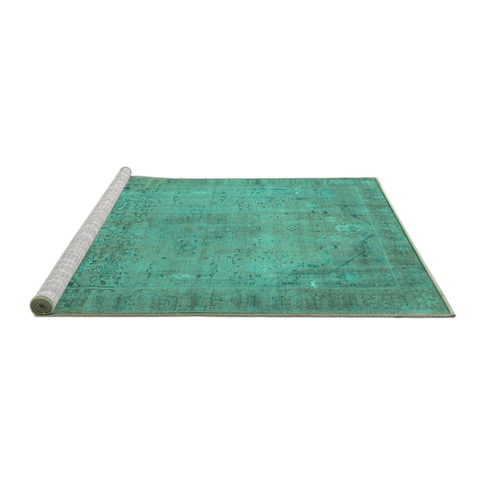 Sideview of Machine Washable Persian Turquoise Traditional Area Rugs, wshtr3152turq