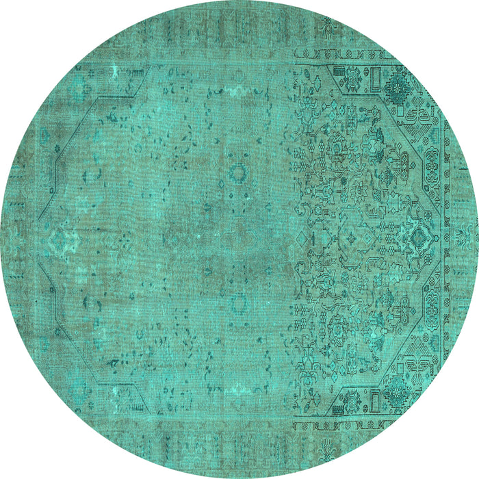 Round Machine Washable Persian Turquoise Traditional Area Rugs, wshtr3152turq