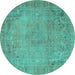 Round Machine Washable Persian Turquoise Traditional Area Rugs, wshtr3152turq