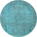 Round Machine Washable Persian Light Blue Traditional Rug, wshtr3152lblu