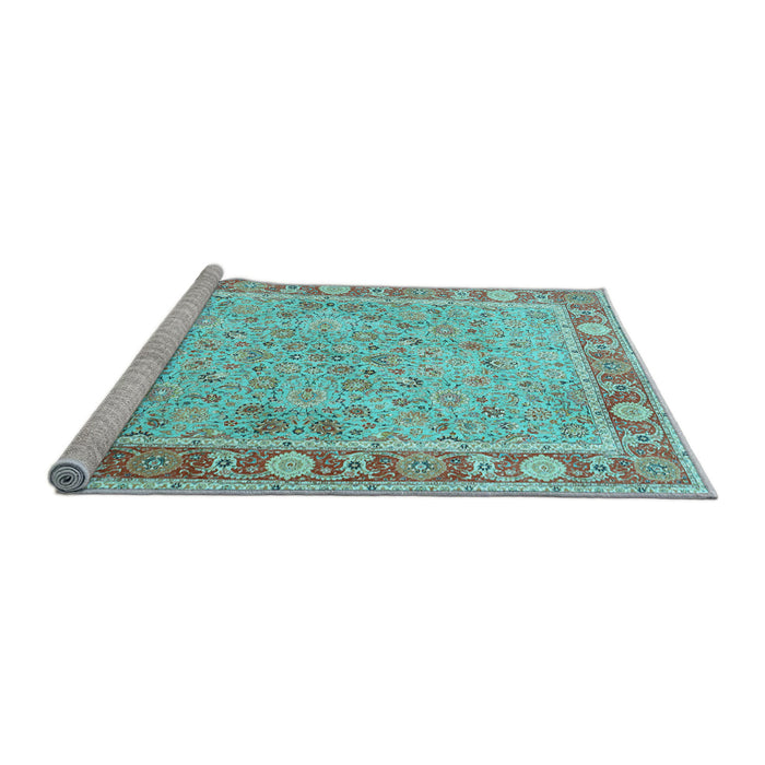 Sideview of Machine Washable Persian Light Blue Traditional Rug, wshtr3153lblu