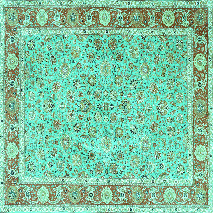 Square Machine Washable Persian Turquoise Traditional Area Rugs, wshtr3153turq