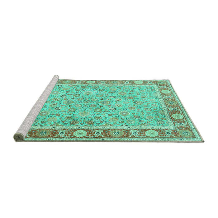 Sideview of Machine Washable Persian Turquoise Traditional Area Rugs, wshtr3153turq