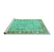 Sideview of Machine Washable Persian Turquoise Traditional Area Rugs, wshtr3153turq