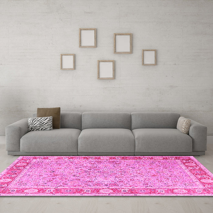 Machine Washable Persian Pink Traditional Rug in a Living Room, wshtr3153pnk