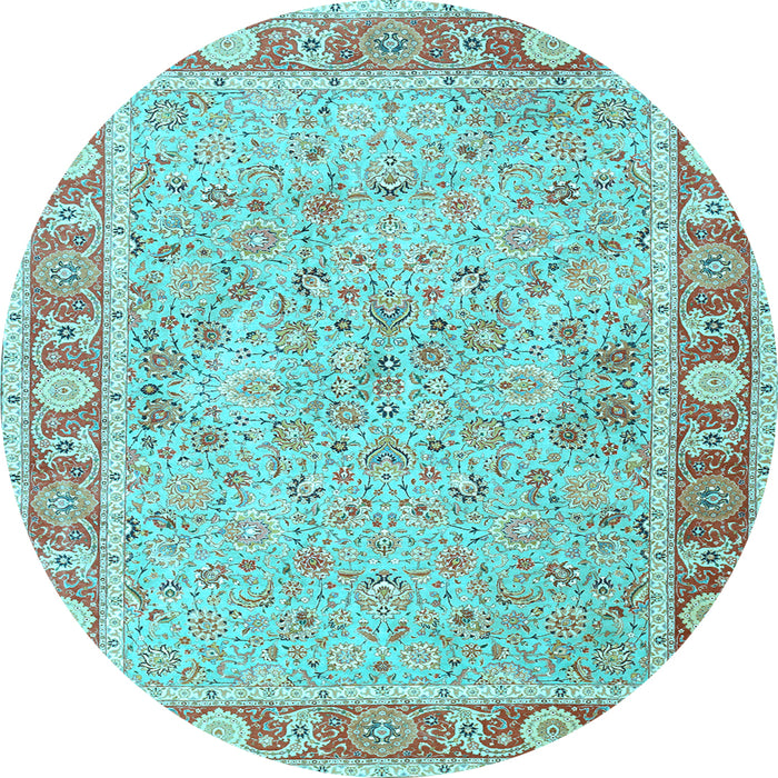 Round Machine Washable Persian Light Blue Traditional Rug, wshtr3153lblu