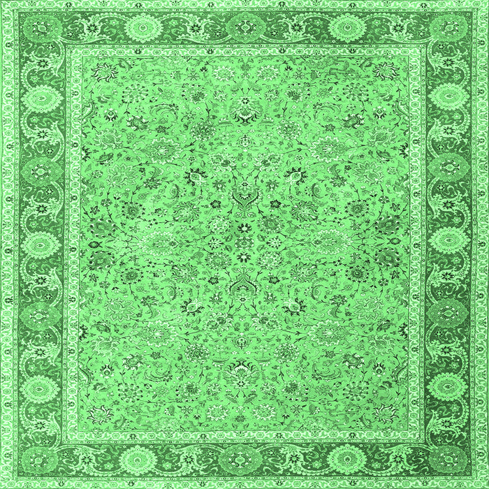 Square Machine Washable Persian Emerald Green Traditional Area Rugs, wshtr3153emgrn