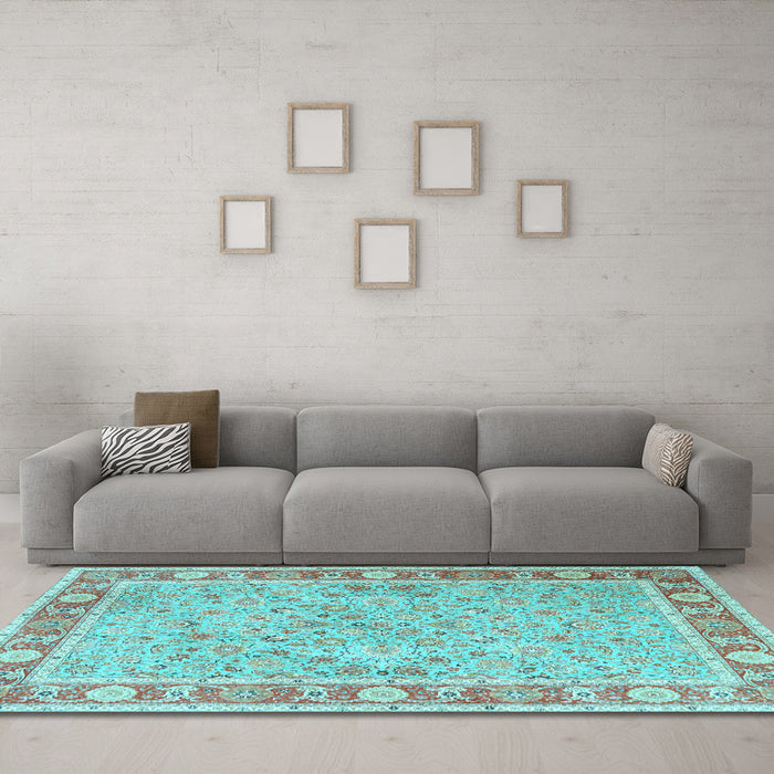 Machine Washable Persian Light Blue Traditional Rug in a Living Room, wshtr3153lblu