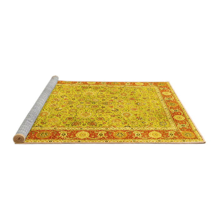 Sideview of Machine Washable Persian Yellow Traditional Rug, wshtr3153yw