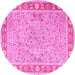 Round Machine Washable Persian Pink Traditional Rug, wshtr3153pnk