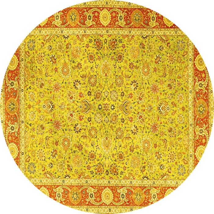 Round Machine Washable Persian Yellow Traditional Rug, wshtr3153yw