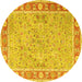 Round Machine Washable Persian Yellow Traditional Rug, wshtr3153yw