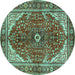 Round Medallion Turquoise Traditional Rug, tr3154turq