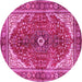 Round Machine Washable Medallion Pink Traditional Rug, wshtr3154pnk