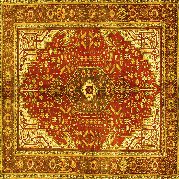Square Machine Washable Medallion Yellow Traditional Rug, wshtr3154yw