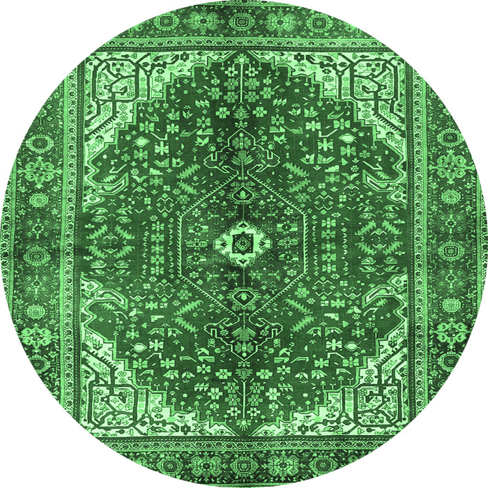 Round Machine Washable Medallion Emerald Green Traditional Area Rugs, wshtr3154emgrn