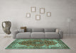 Machine Washable Medallion Turquoise Traditional Area Rugs in a Living Room,, wshtr3154turq