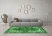 Machine Washable Medallion Emerald Green Traditional Area Rugs in a Living Room,, wshtr3154emgrn