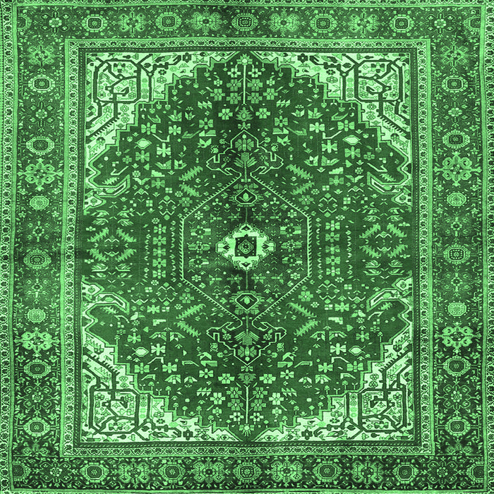 Square Machine Washable Medallion Emerald Green Traditional Area Rugs, wshtr3154emgrn