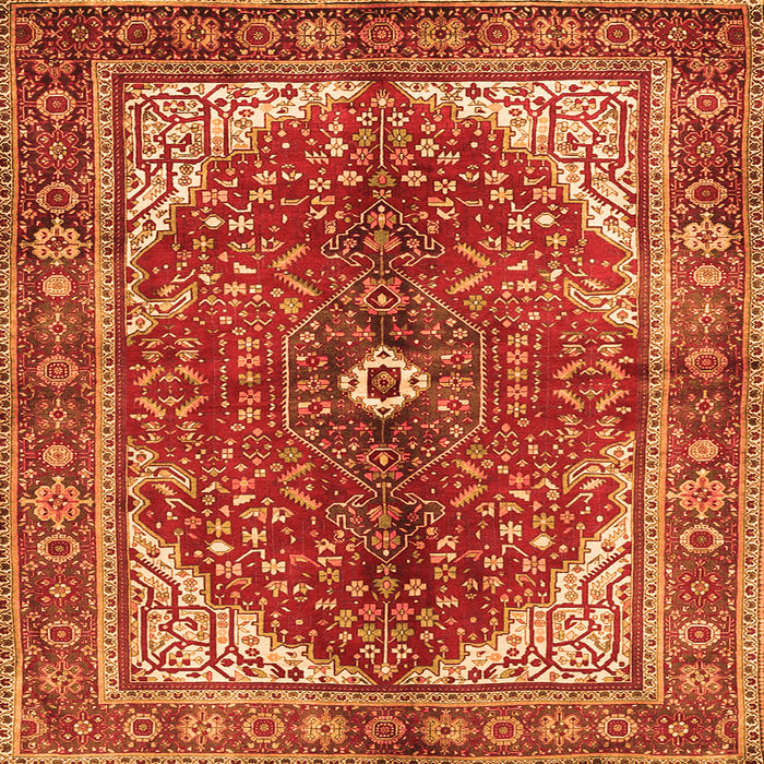 Round Machine Washable Medallion Orange Traditional Area Rugs, wshtr3154org