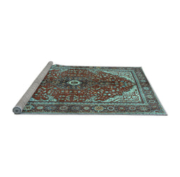 Sideview of Machine Washable Medallion Light Blue Traditional Rug, wshtr3154lblu