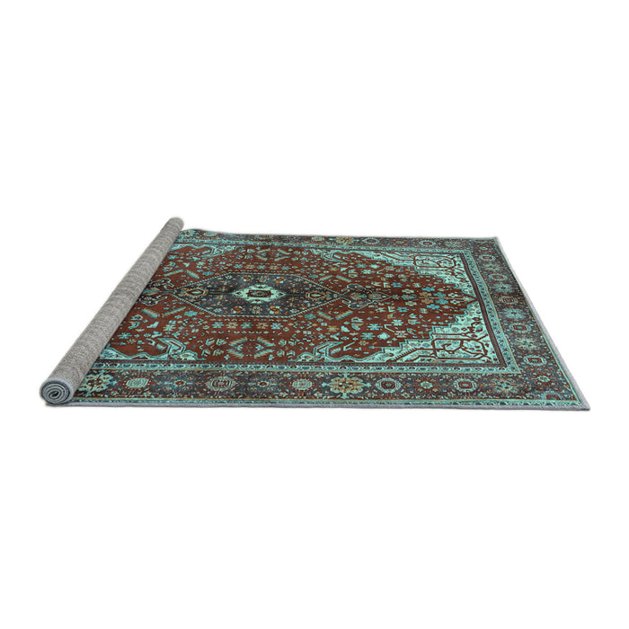 Sideview of Machine Washable Medallion Light Blue Traditional Rug, wshtr3154lblu