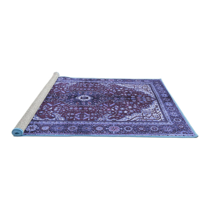 Sideview of Machine Washable Medallion Blue Traditional Rug, wshtr3154blu