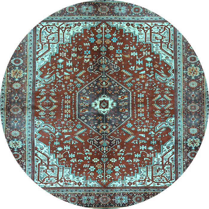 Round Machine Washable Medallion Light Blue Traditional Rug, wshtr3154lblu