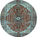 Round Machine Washable Medallion Light Blue Traditional Rug, wshtr3154lblu